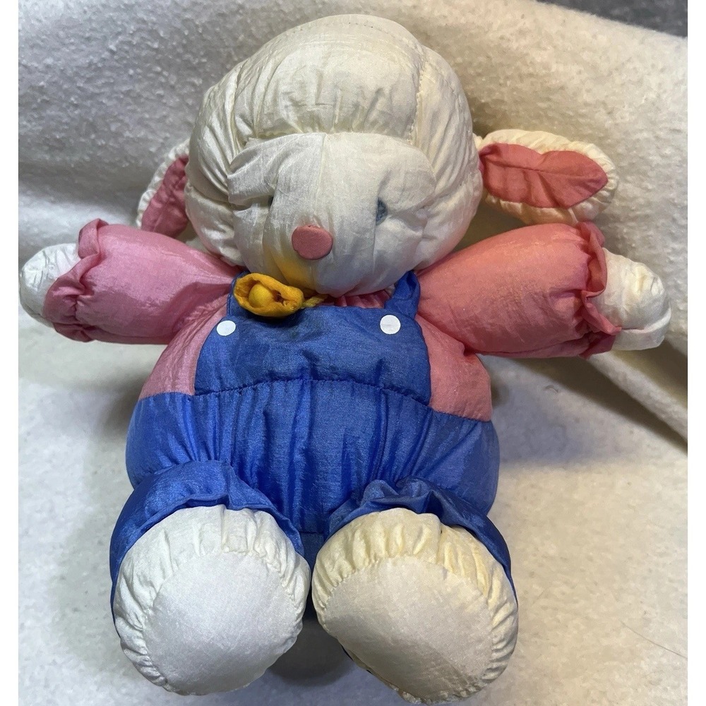 VTG Department 56 Nylon Puffy‎ Parachute Lamb Sheep Stuffed Plush Blue Pink 10"